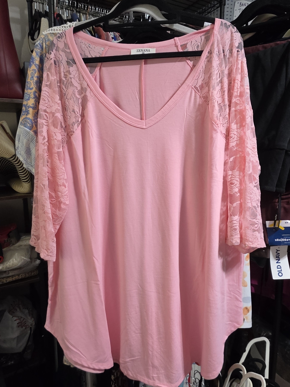 Zenana Outfitters Lace-Sleeve V-Neck Tunic -Light Pink, Aqua, Or Rasberry
